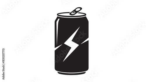 Black and white energy drink can vector icon minimalist flat design isolated on white background