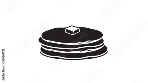 Pancakes stack with butter simple black and white vector illustration breakfast food icon isolated on white background