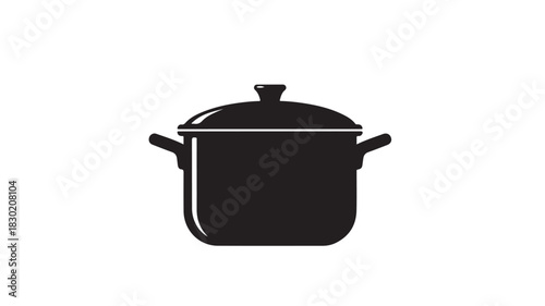 Black cooking pot vector icon simple kitchenware illustration isolated on white background