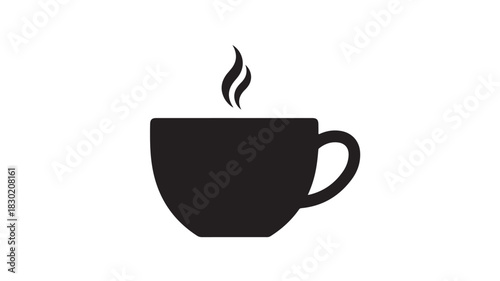 Simple black coffee cup icon hot drink vector illustration isolated on white background