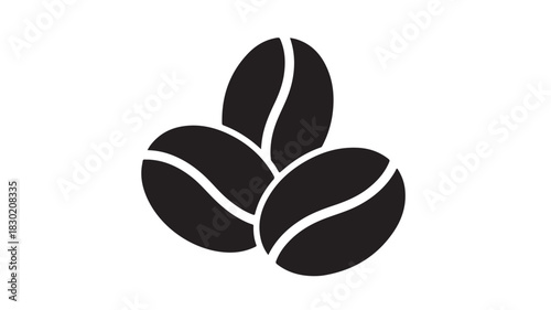 Three coffee beans vector icon simple black glyph illustration isolated on white background for menu or cafe design