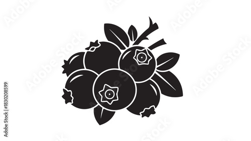 Silhouette of blueberries with leaves simple vector illustration for food packaging isolated on white background