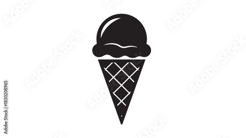 Black ice cream cone icon simple flat vector design isolated on white background