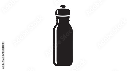 Black water bottle vector icon simple flat design isolated on white background for sports and fitness applications