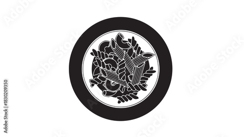 Pasta icon on a plate simple flat vector design isolated on white background for menu or recipe illustration