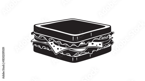 Black and white sandwich illustration a simple vector graphic for menu design isolated on white background