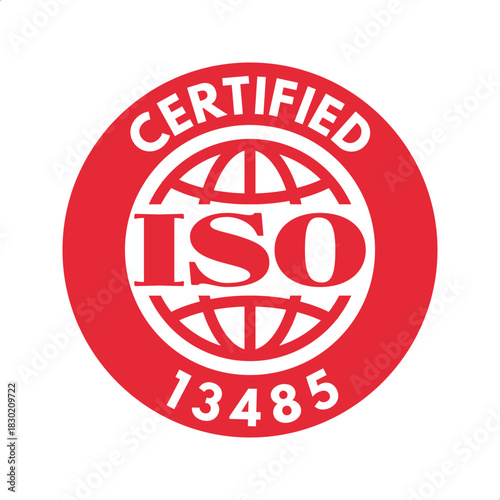 ISO 13485 medical devices quality management systems certified, vector illustration isolated on white background