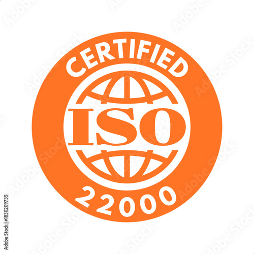 iso 22000 food safety management system certified, vector illustration isolated on white background