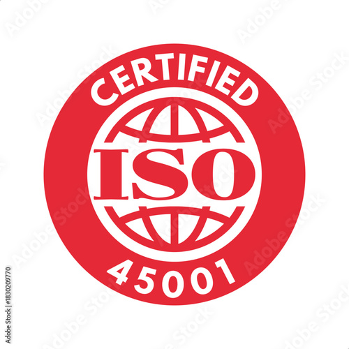 iso 45001 occupational health and safety management system certified, vector illustration isolated on white background