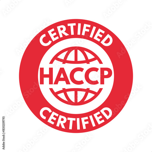 haccp certified, vector illustration isolated on white background, hazard analysis critical control points badge