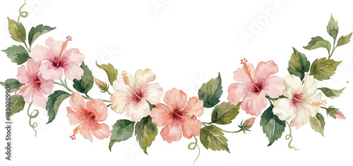 Hibiscus flower ornament watercolor border for invitation