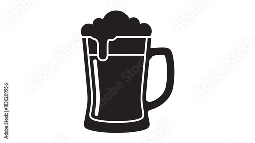 Black beer mug icon with foam simple flat vector design element isolated on white background