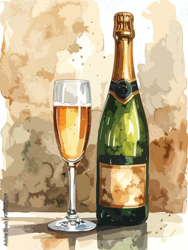 Champagne Bottle and Glasses Illustration