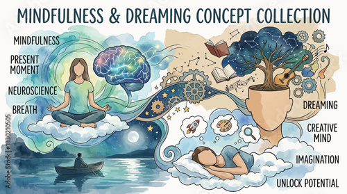 Mindfulness and dreaming concept Illustration