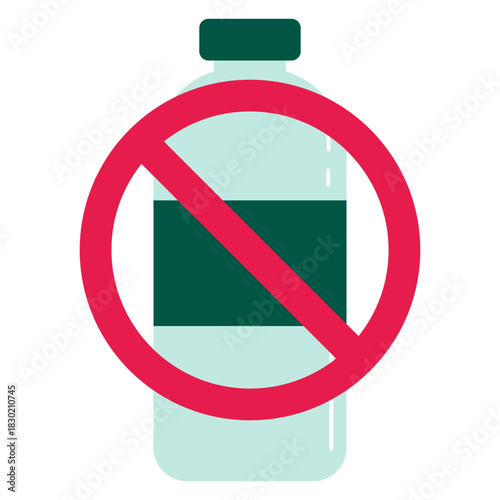 Flat Vector Icon Of No Plastic Bottles Environmental Warning