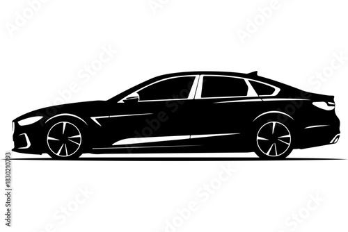 Sleek black sedan showcases modern automotive design, perfect for luxury car ads or transportation themes, originally designed as scalable vector art