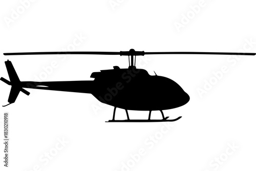 Dynamic black silhouette of a helicopter in flight, aviation adventure, modern transportation, perfect for travel, tourism and adventure themes