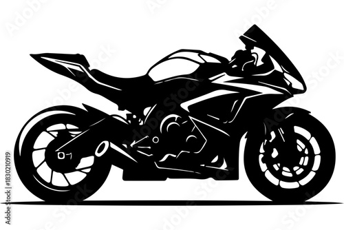 Sleek modern motorcycle silhouette design offering a dynamic, adventurous feel ideal for motorsports branding and transportation themes, originally vector