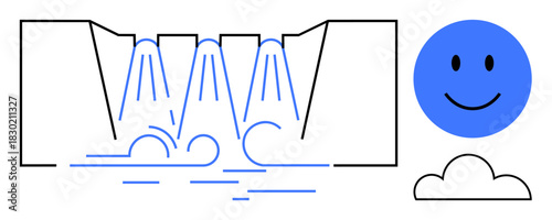 Hydroelectric power. Hydroelectric concepts illustrated with water flow and energy generation. Hydroelectric clean energy solutions renewable sources and sustainability. For eco-friendly designs