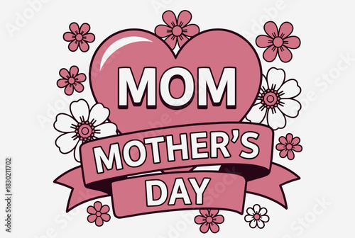 Pink Mother's Day heart with floral elements illustration 
