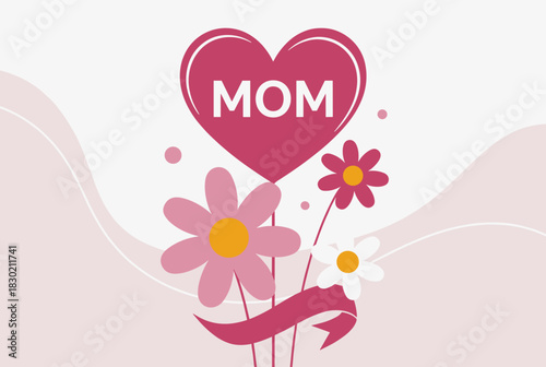 Heart balloon with flowers and ribbon for mom illustration 
