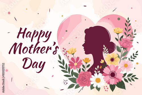 Happy Mother's Day floral heart design illustration 
