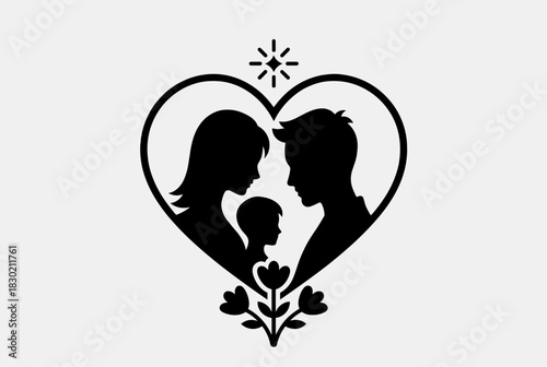 Family silhouette inside heart symbol illustration 
