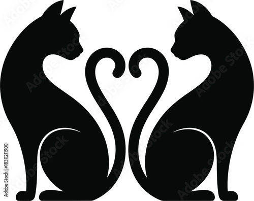 Two black cats forming a heart shape with tails silhouette
