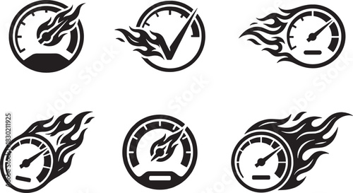 Set of Speedometer with fireflame Logo
