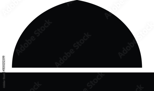 Simple black dome icon against white background with a horizontal line below isolated on white background