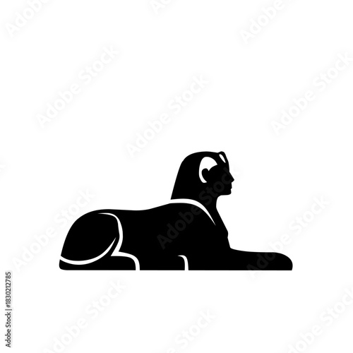 Silhouette of an Egyptian sphinx lying in a relaxed pose. Simple ancient symbol suitable for logos, history themes, cultural designs, icons, and educational illustrations