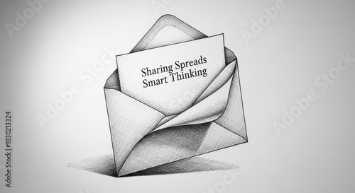 An open envelope revealing a message about sharing and smart thinking