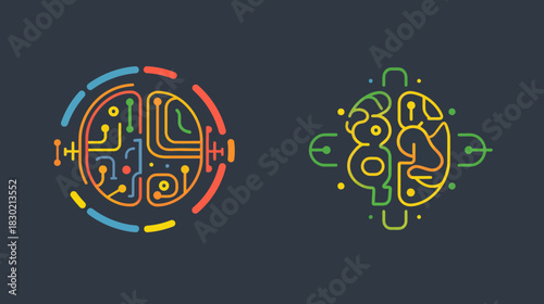 Abstract brain illustrations representing technology and artificial intelligence concepts
