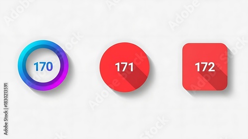 Three Modern Graphic Icons with Sequential Numbers 170, 171, and 172
