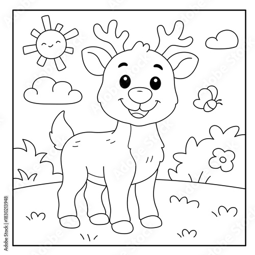 Cute Little Reindeer Coloring Page for kids