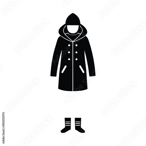 Winter Hooded Coat and Boots Icon Set Representing Warmth, Outerwear, and Cold Weather Gear