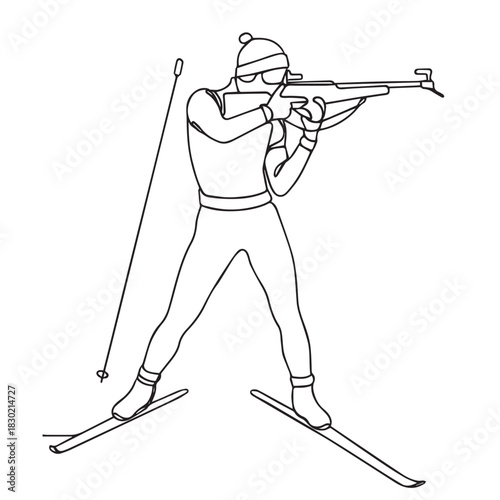 Continous line draw of biathlon sport