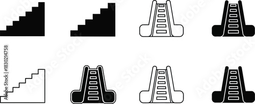 Staircases and escalators a collection of black and white graphical representations
