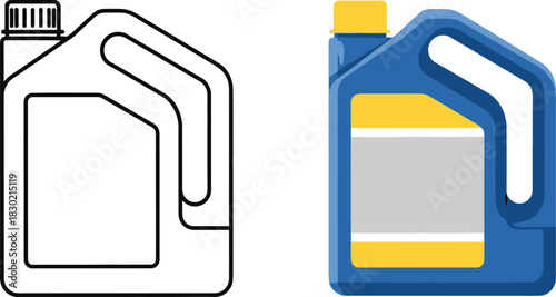 Two oil containers one outlined in black and one in full color