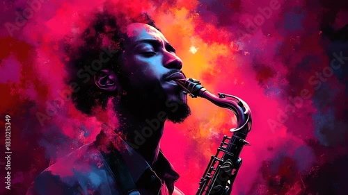 Jazz musician passionately playing saxophone on stage