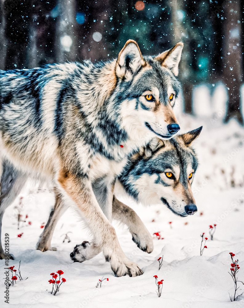 Obraz premium Oil painting of the wolf with its surroundings. Vector converted to image 6