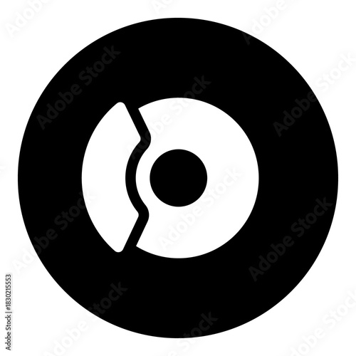 A auto brakes in the center. Isolated white symbol in black circle. Illustration on transparent background