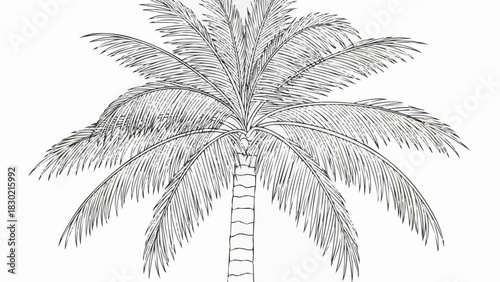 Detailed Palm Tree Illustration - A Tropical Oasis in Black and White.