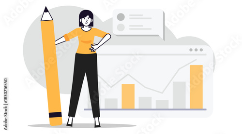 Woman with pencil and business chart.