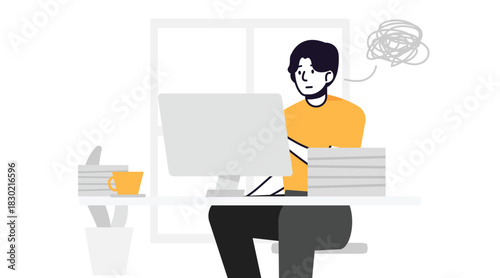 Man working on computer feeling stressed and overwhelmed with tasks.