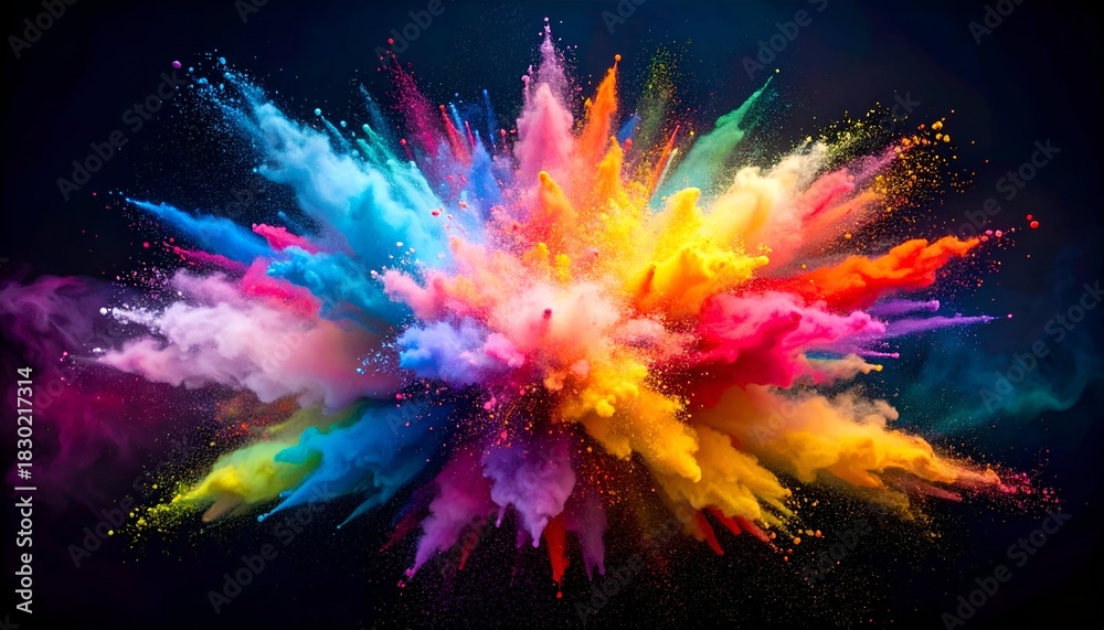 Obraz premium A vibrant explosion of colorful powder against a dark background, creating a visual spectacle