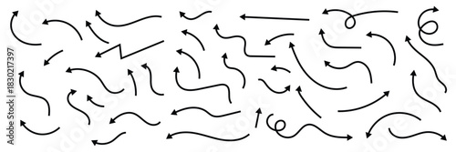 Doodle arrow icon. Design quirky twist zigzag line, spring coil, curve wave. Vector illustration. EPS 10