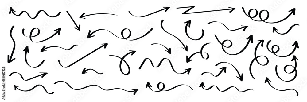 Obraz premium Hand drawn arrow vector icons set. Sketch arrow design for business plan and education. Vector illustration. EPS 10