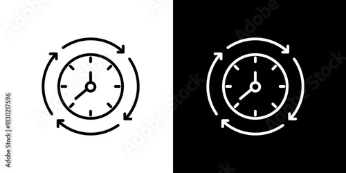 Time management and productivity icons clock with arrows indicating cyclical process or workflow