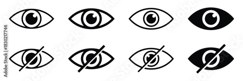 See and unsee eyes vector icon set. View icon. Eye icon set. Vision icon, see view icons, eyesight symbol, sight symbol vector illustration on white background